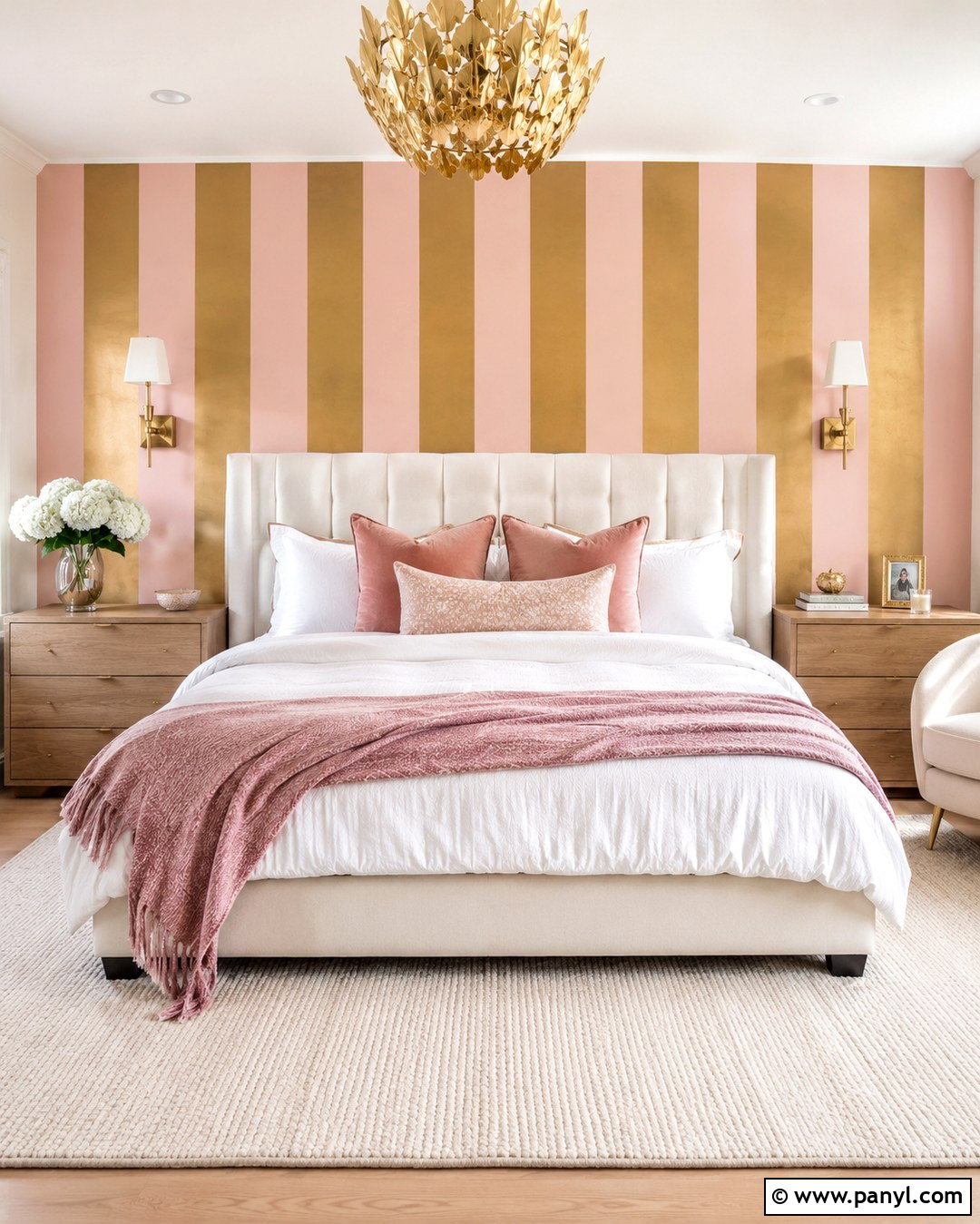 Vertical Pink And Gold Striped Bedroom Wall - 20 Pink And Gold Striped Wall Ideas