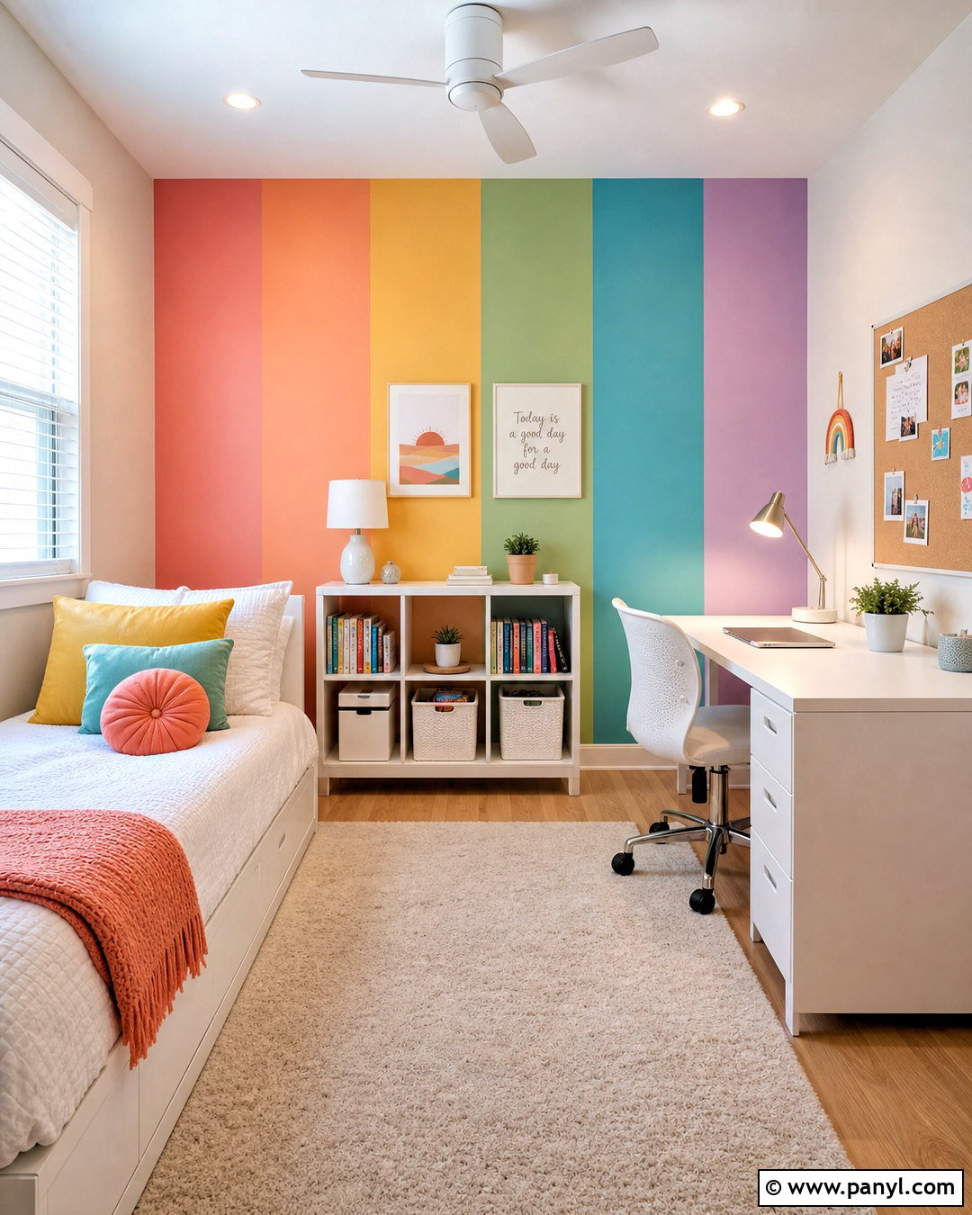 Vertical Rainbow Stripe Accent Wall - 20 rainbow accent wall ideas