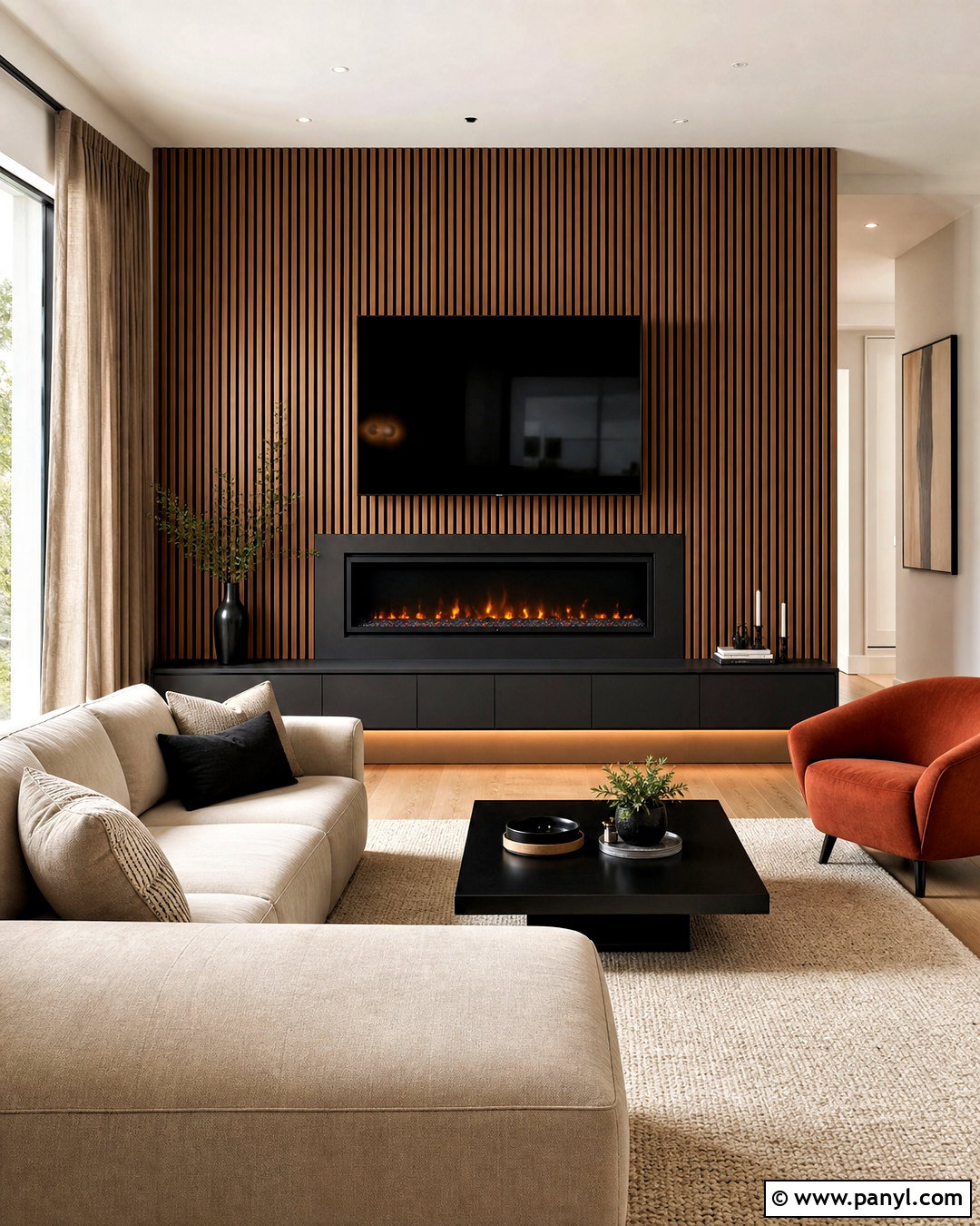 Vertical Slat Fireplace Wall - 20 flat fireplace wall ideas