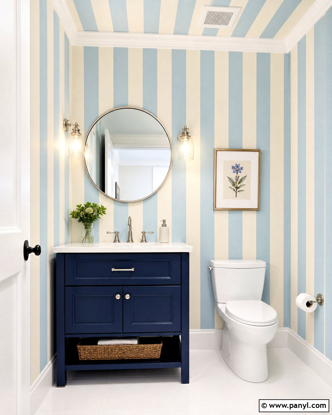 Vertical Stripes With Painted Ceiling - 20 striped bathroom walls