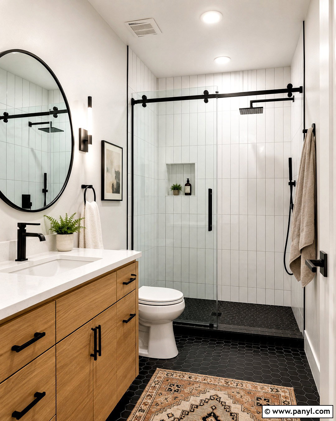 Vertical White Shower Tile With Black Floor - 20 black and white shower tile ideas