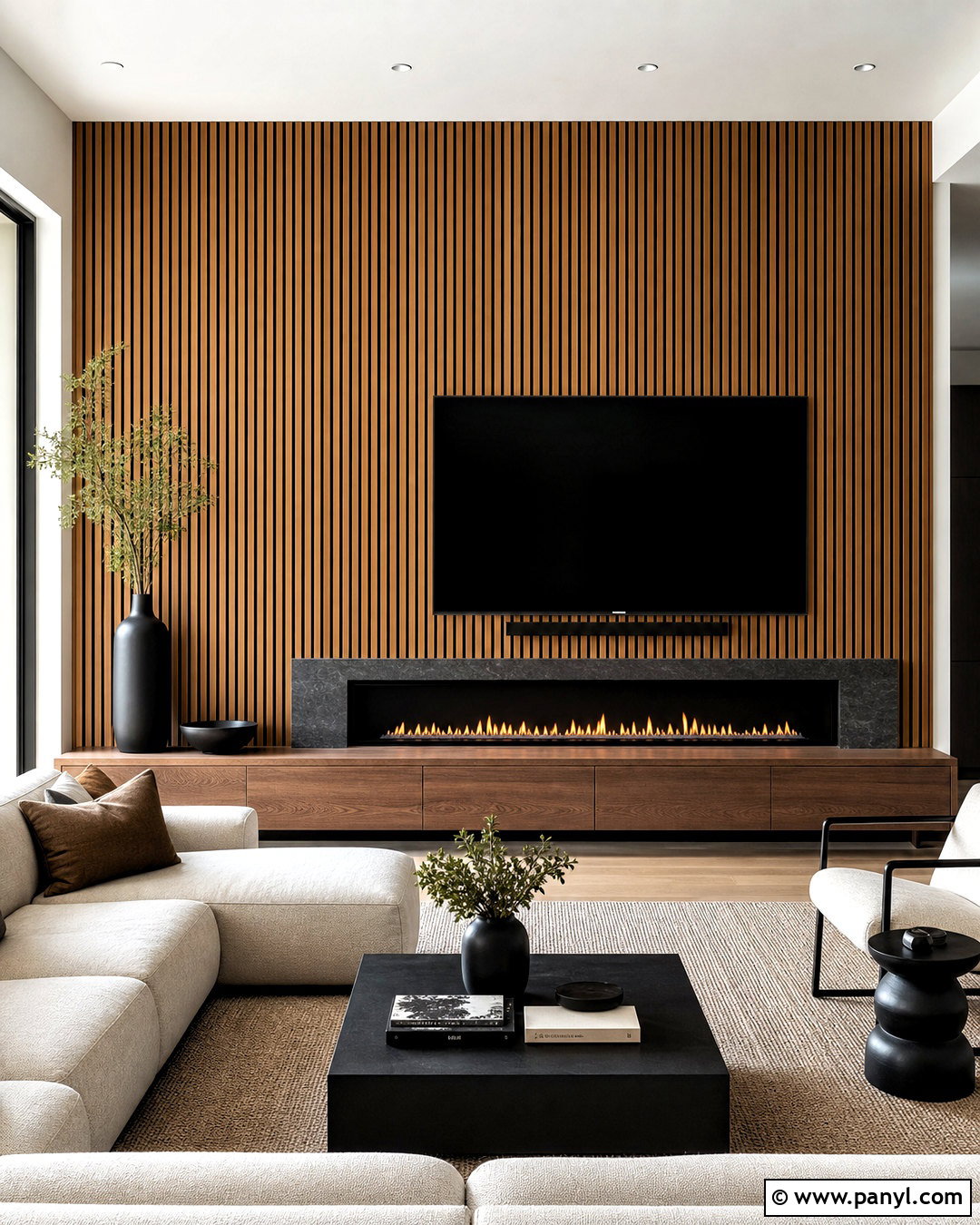 Vertical Wood Slat Fireplace Wall - 20 fireplace accent wall ideas