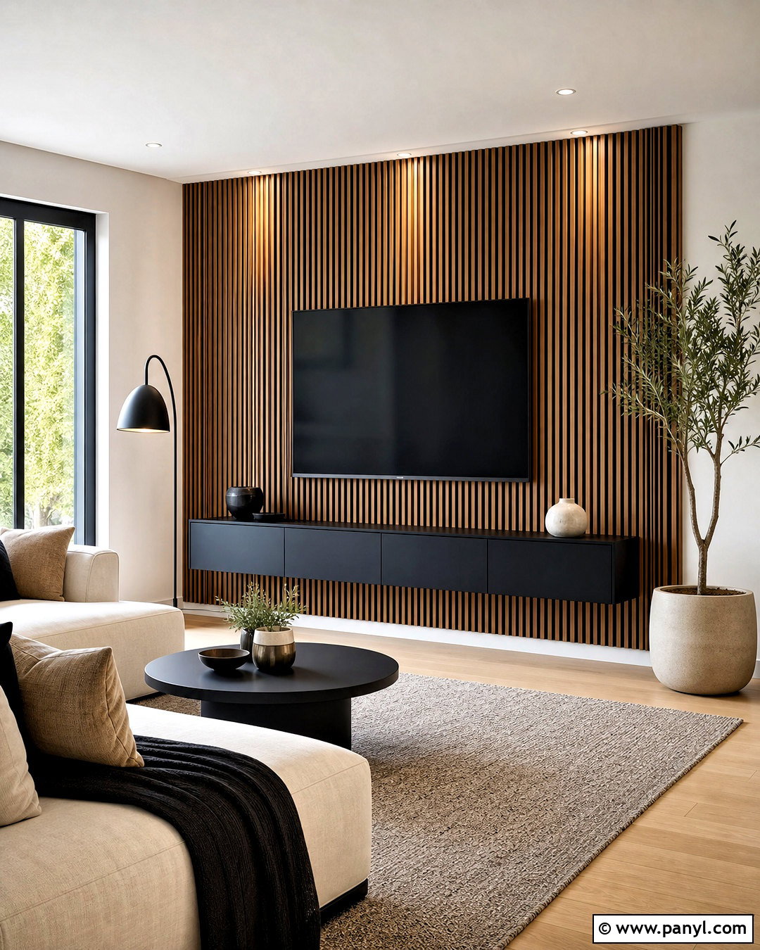 Vertical Wood Slat TV Accent Wall - 20 behind tv accent wall ideas