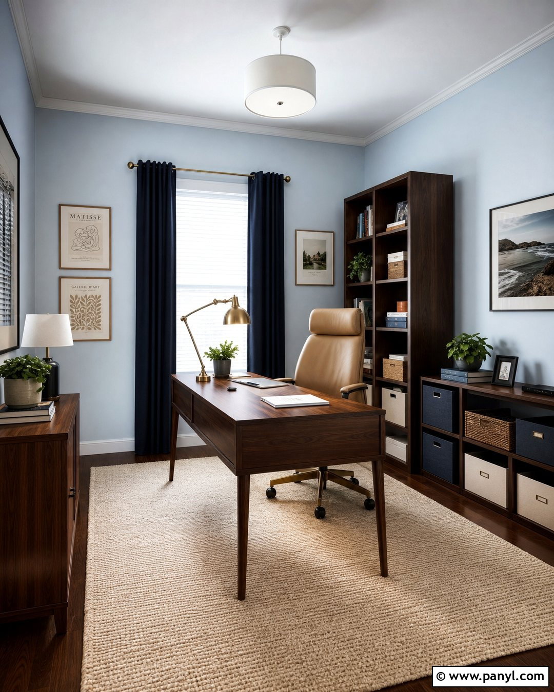 Very Light Blue Home Office Walls With Walnut Furniture - 20 Very Light Blue Walls