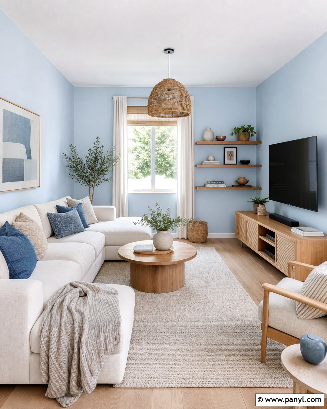 Very Light Blue Walls With Natural Oak - 20 Very Light Blue Walls