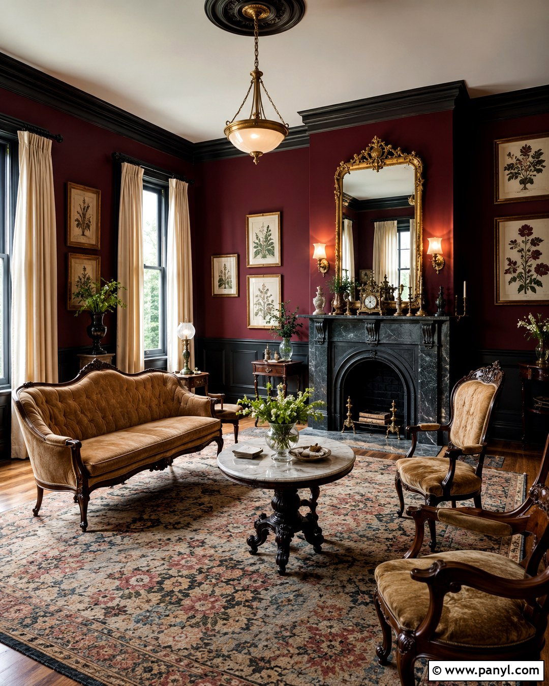 Victorian Parlor With Burgundy Walls And Black Trim - 20 Burgundy Walls With Black Trim Ideas
