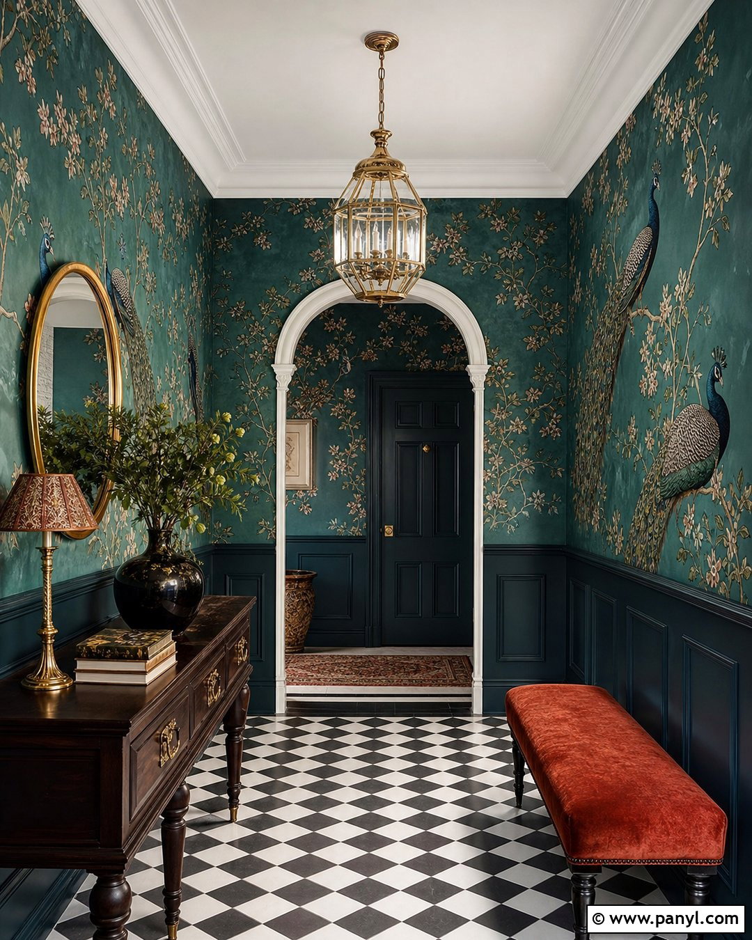 Victorian Peacock Wallpaper Entryway - 25 Victorian Home Wallpaper Ideas