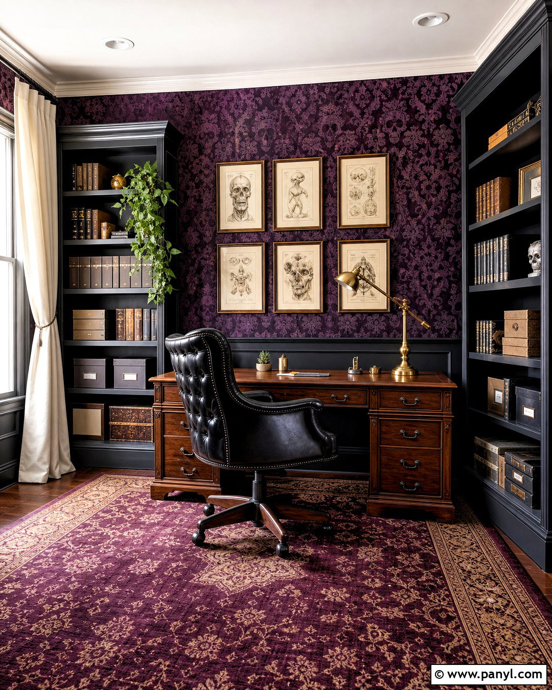 Victorian Purple Skull Damask Home Office - 20 skull damask-purple custom wallpaper ideas