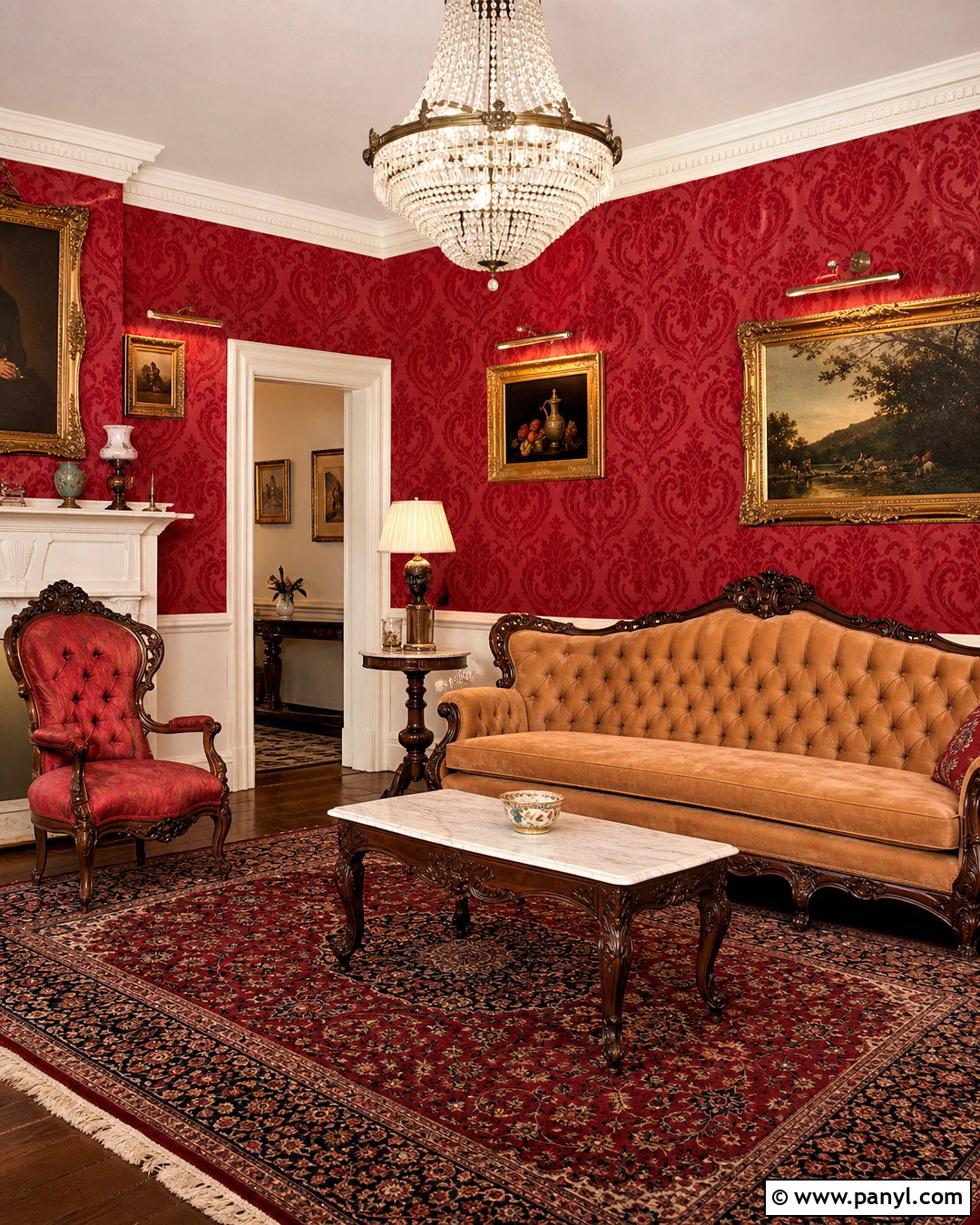 Victorian Red Damask Wall Decal Parlor - 20 red damask wall decal ideas