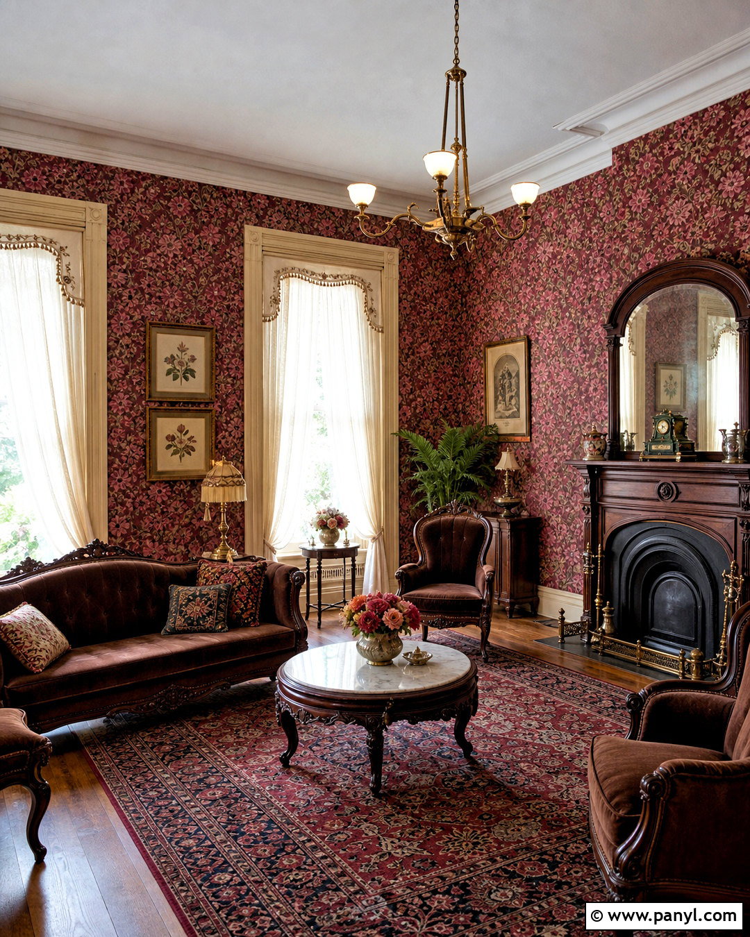 Victorian Red Floral Wallpaper Living Room - 20 antique red floral wallpaper ideas