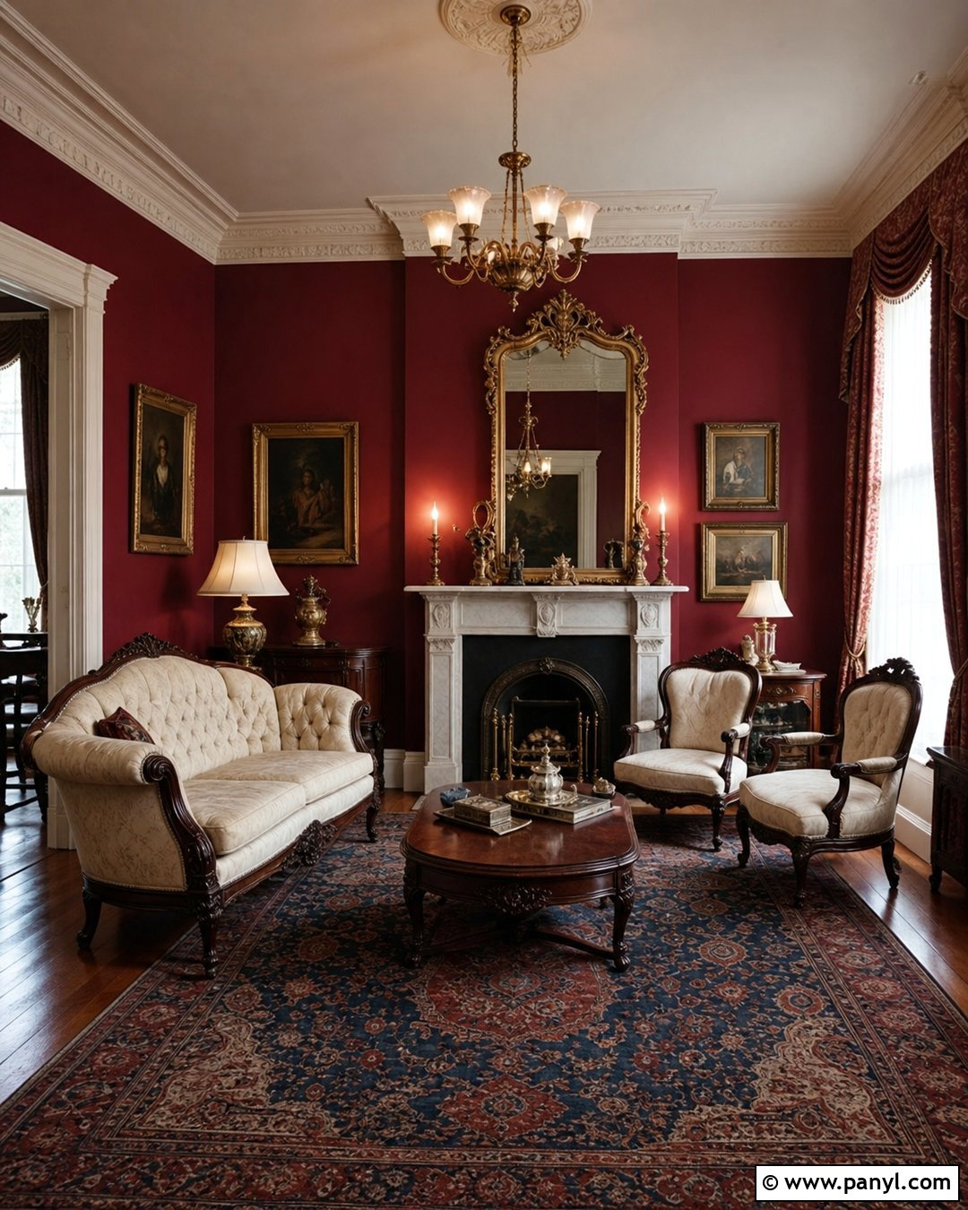 Victorian Red Wall Living Room - 20 Red Wall Vintage Style Ideas