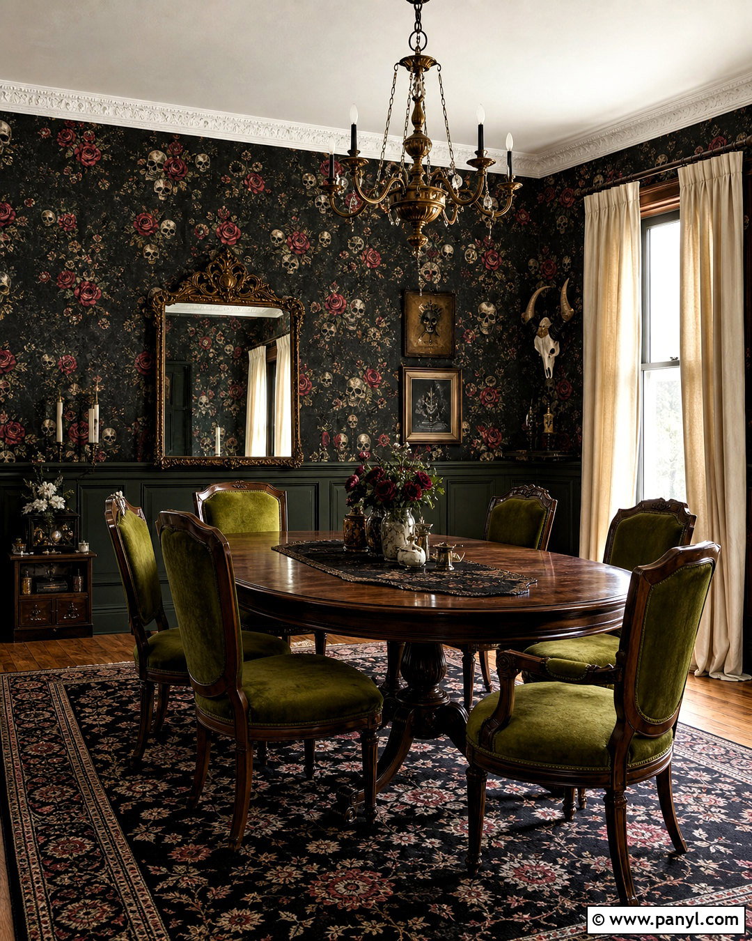 Victorian Skull And Rose Wallpaper Dining Room - 20 skull and rose pattern wallpaper ideas