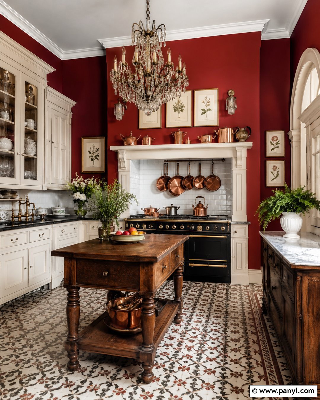 Victorian Vintage Kitchen With Burgundy Red Walls - 20 Vintage Kitchen With Red Walls