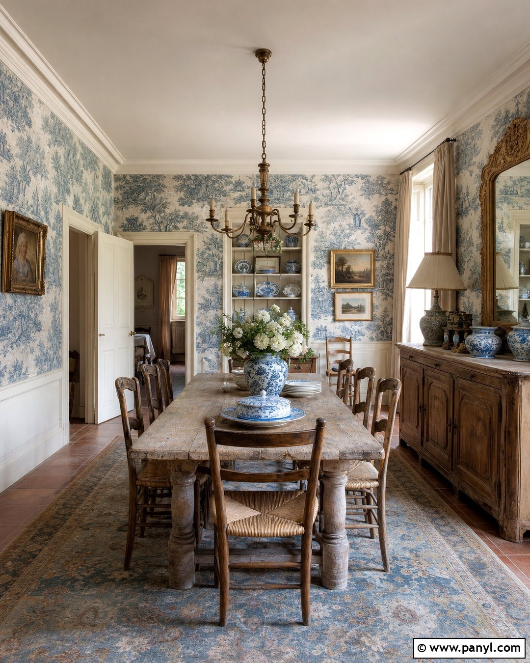 Vintage Blue Toile Dining Room Walls - 25 Vintage Blue Wall Ideas