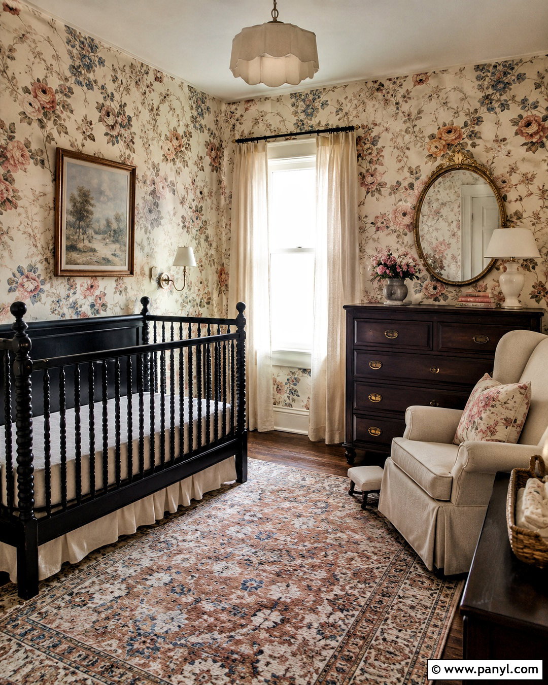 Vintage Floral Black Crib Nursery - 20 black crib nursery ideas