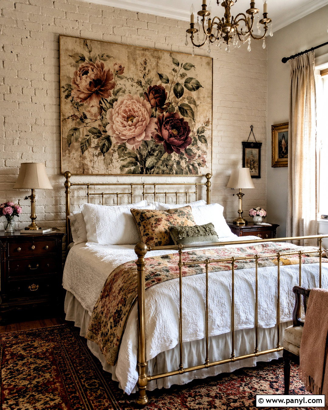 Vintage Floral Brick Wall Mural - 20 painting on brick wall ideas