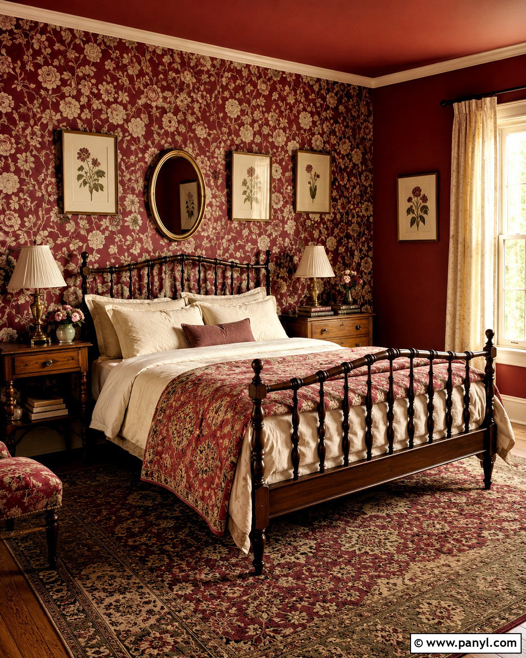 Vintage Floral Red Bedroom - 20 moody red bedroom ideas