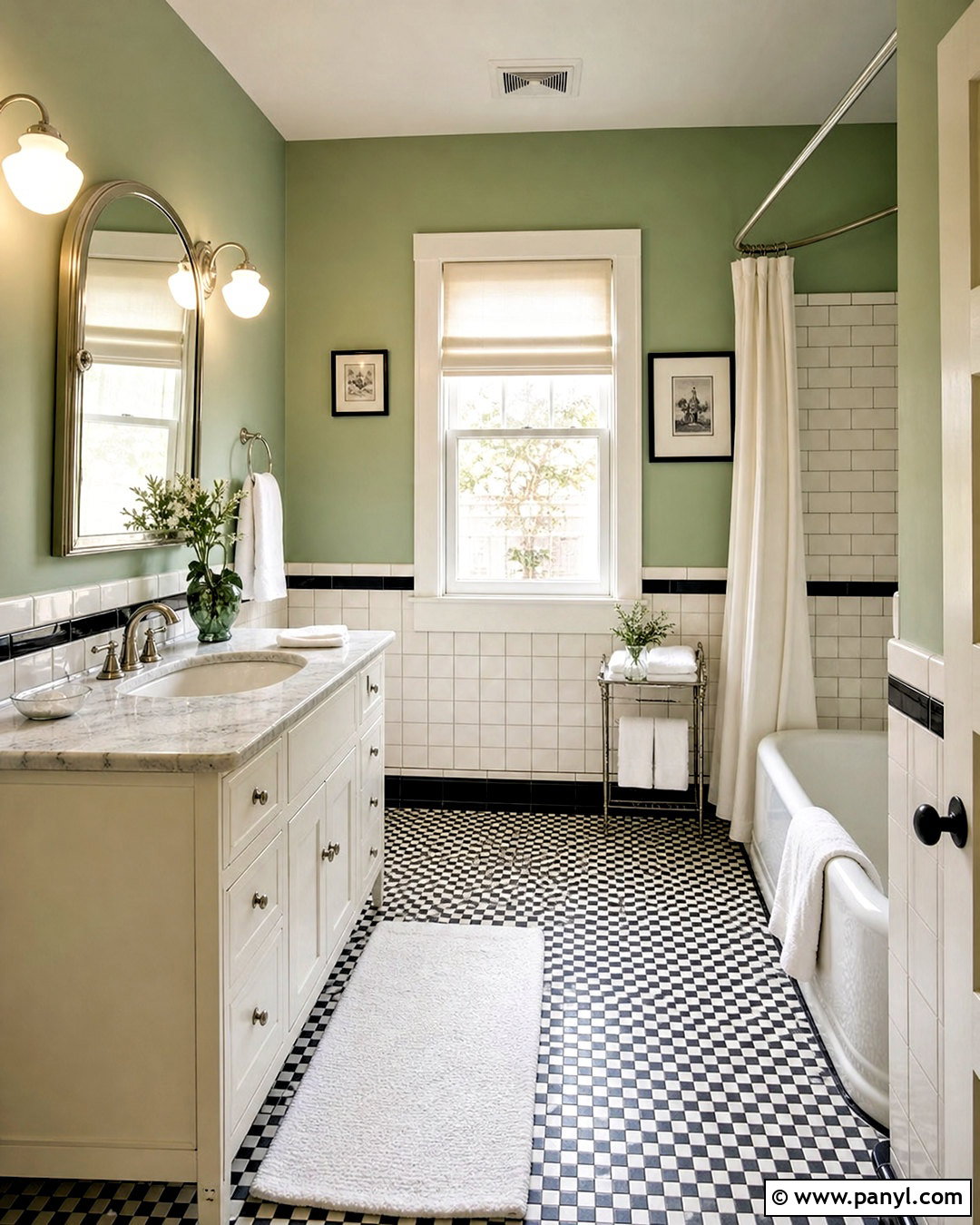 Vintage Green Bathroom With Checkerboard Floor - 20 safe green bathroom ideas