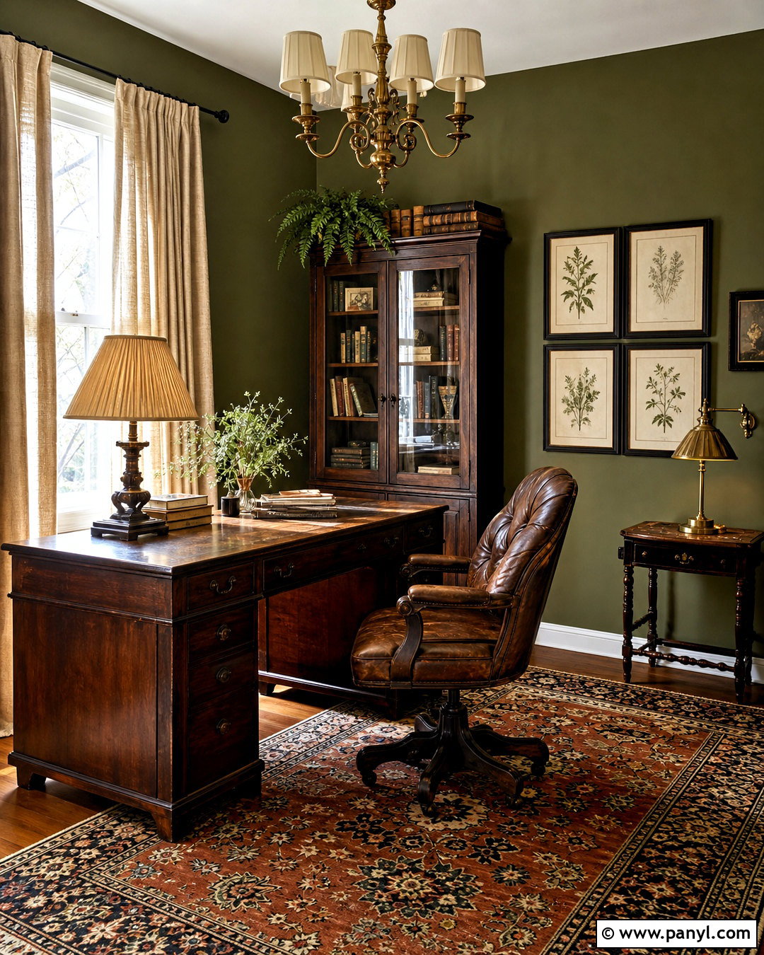 Vintage Green Office With Antique Furniture - 20 green wall office ideas