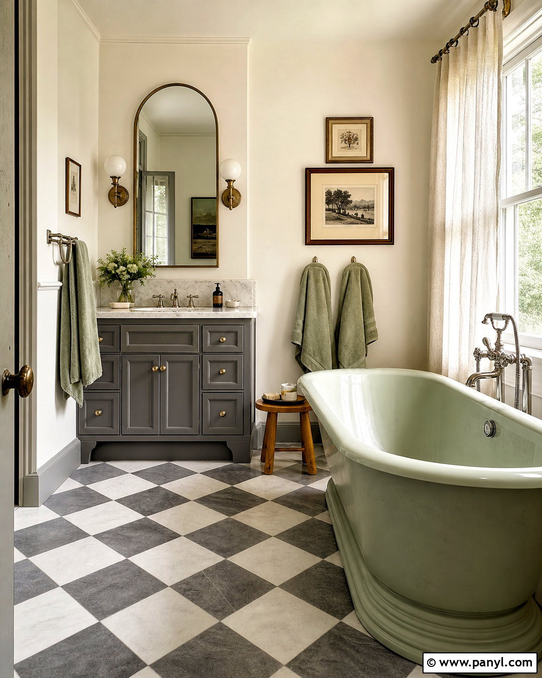 Vintage Green Tub With Grey Floor - 20 grey and green bathroom ideas