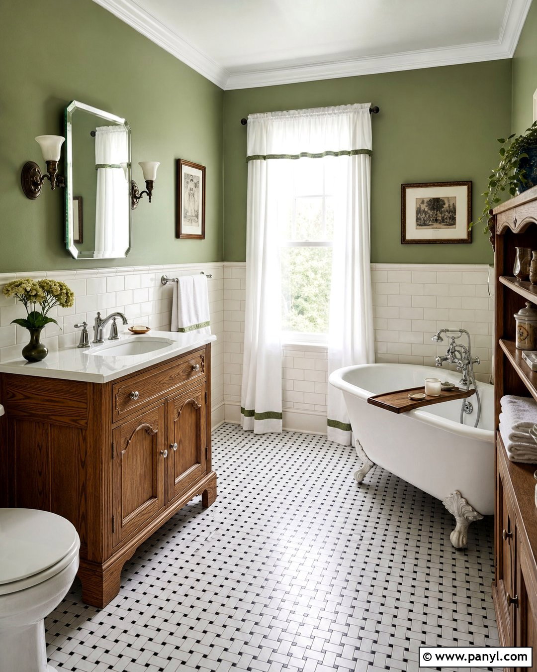 Vintage Green Wall Bathroom - 20 Green Wall Bathroom Style Ideas