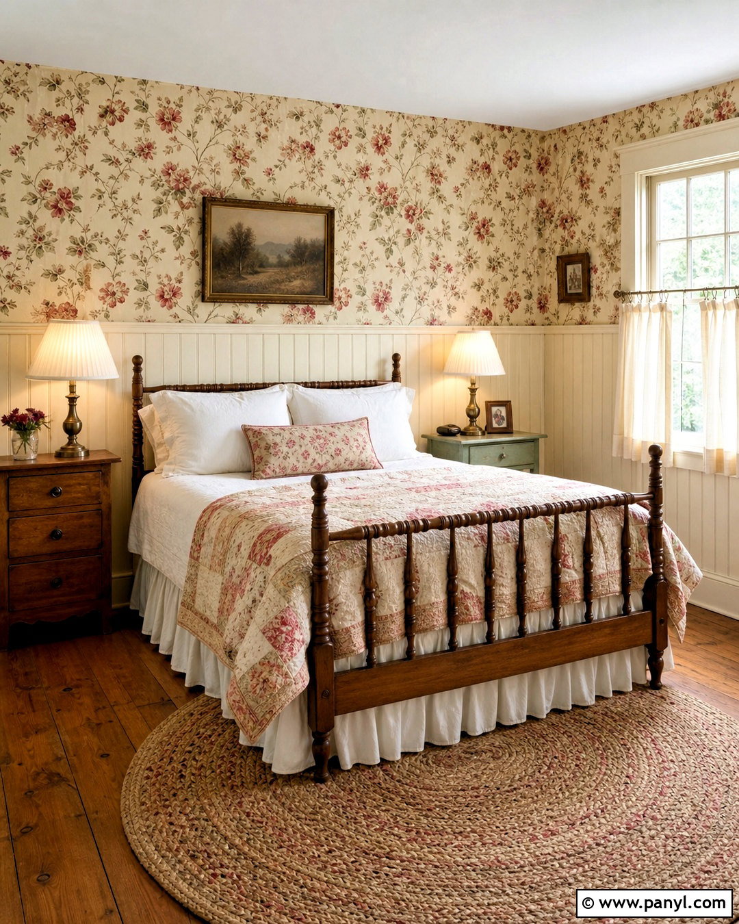 Vintage Half Wall Wallpaper In A Cottage Bedroom - 20 half wall wallpaper ideas