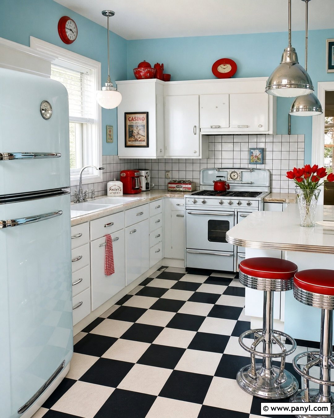 Vintage Kitchen With Light Blue Walls - 20 Light Blue Walls White Cabinets