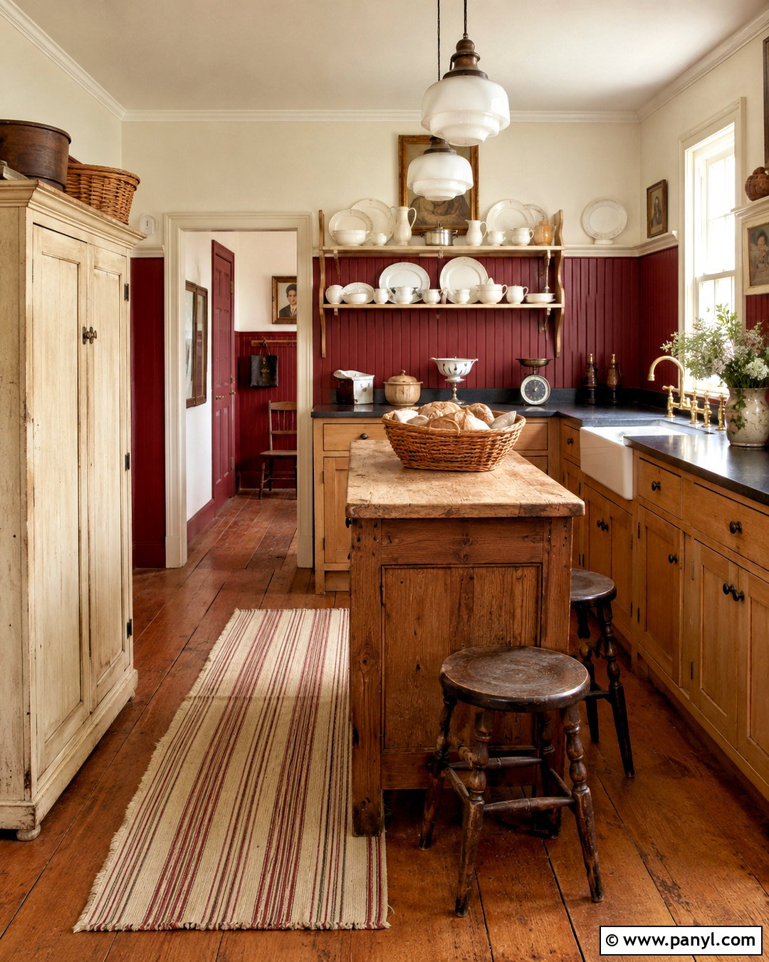 Vintage Kitchen With Red Beadboard Walls - 20 Vintage Kitchen With Red Walls