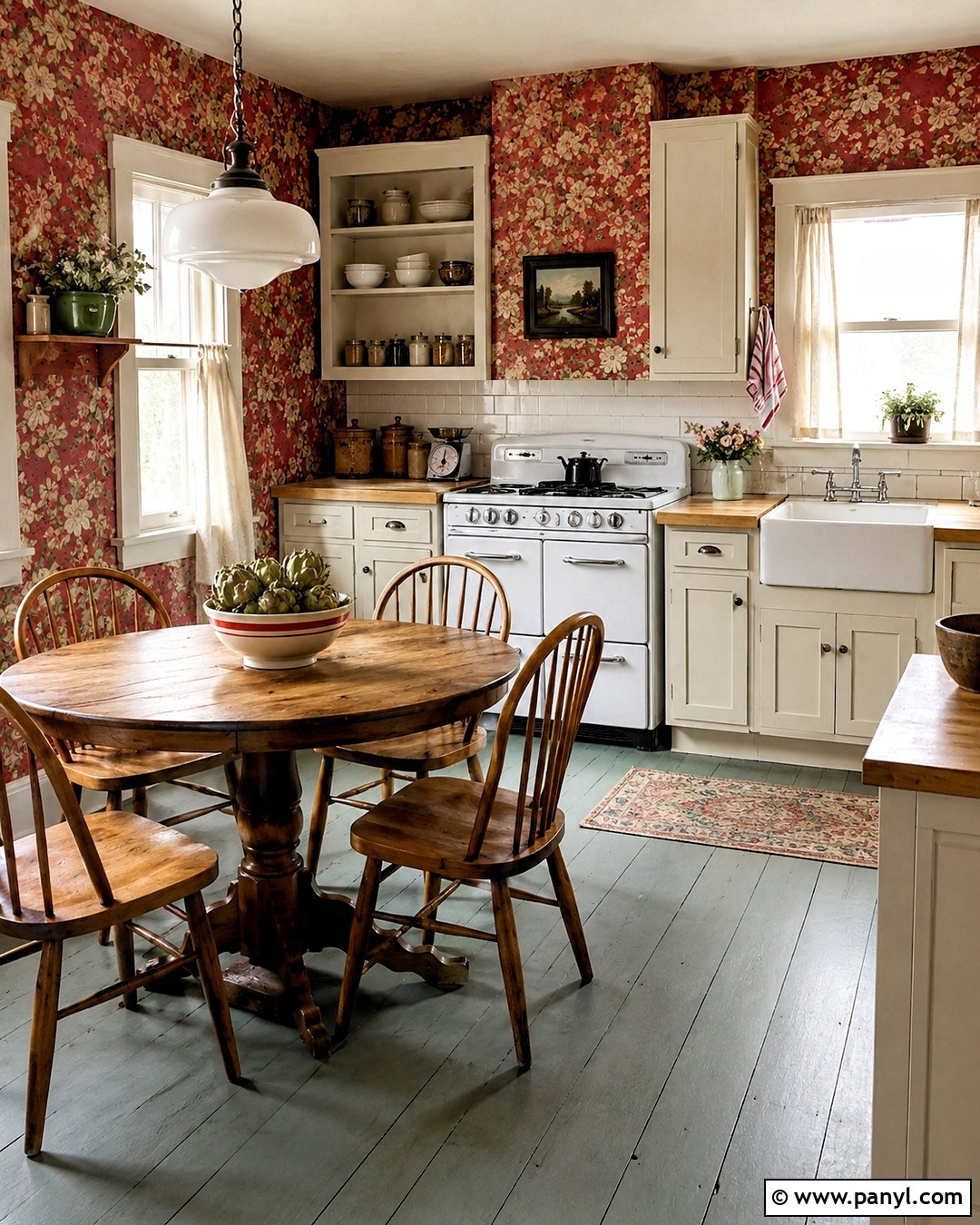 Vintage Kitchen With Red Floral Wallpaper - 20 Vintage Kitchen With Red Walls