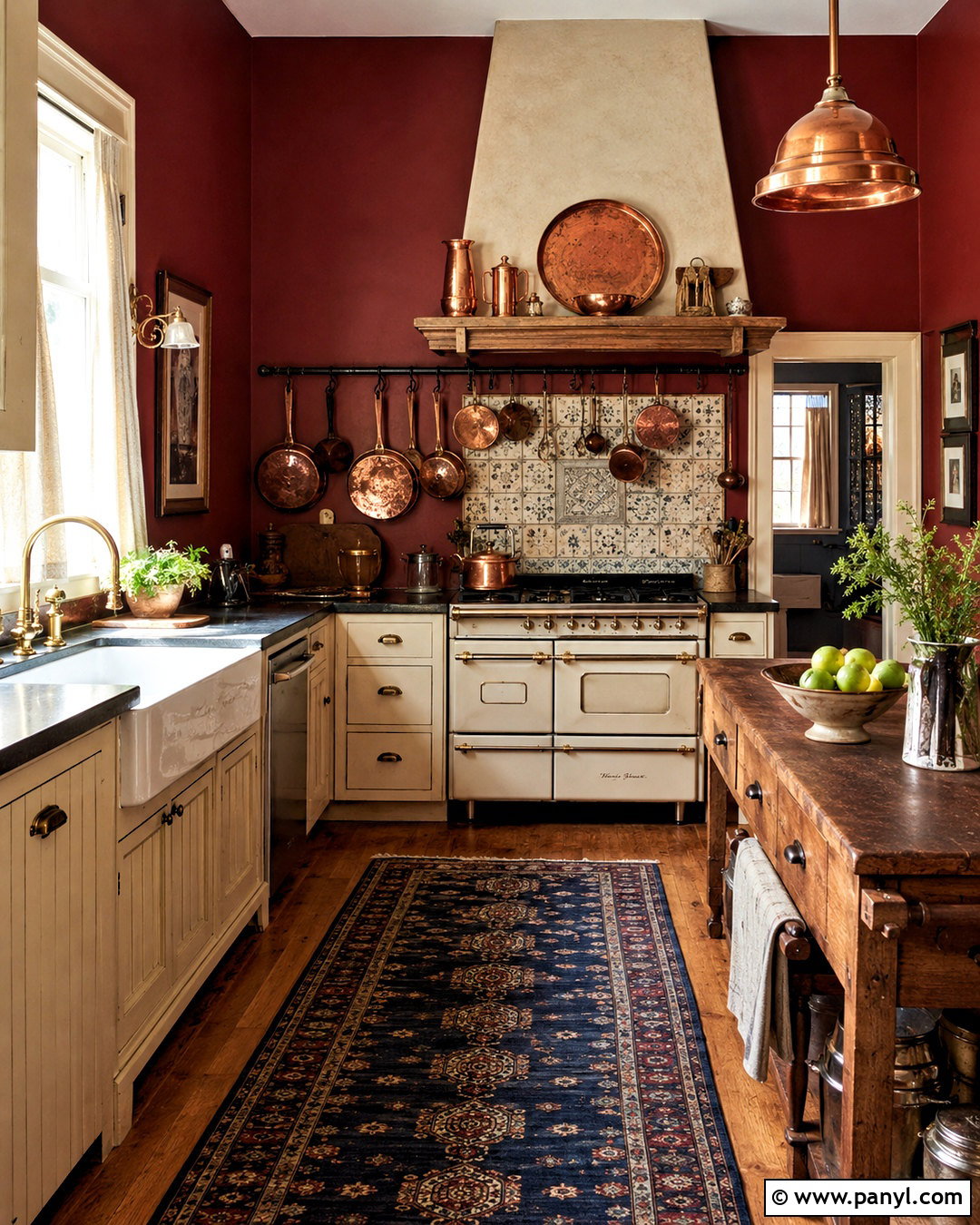 Vintage Kitchen With Red Walls And Copper Decor - 20 Vintage Kitchen With Red Walls