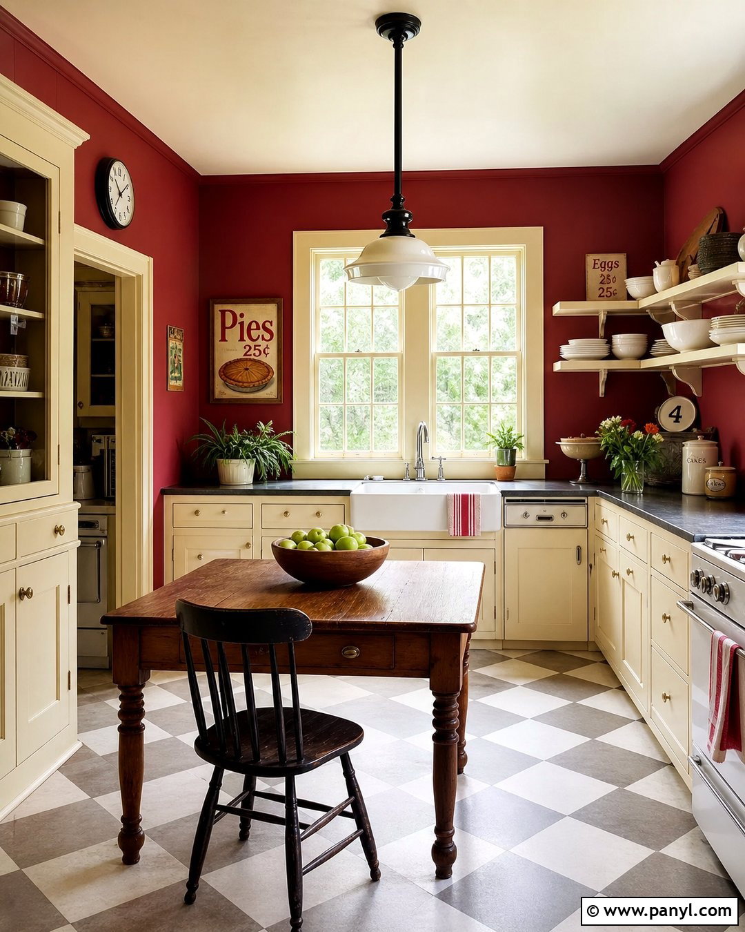 Vintage Kitchen With Red Walls - 35 red kitchen walls