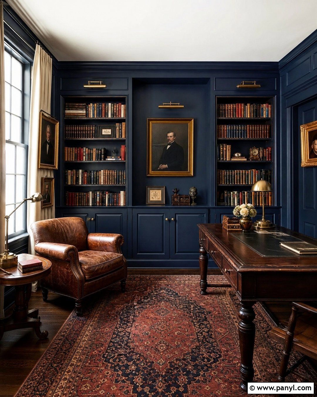 Vintage Navy Blue Library Walls - 25 Vintage Blue Wall Ideas
