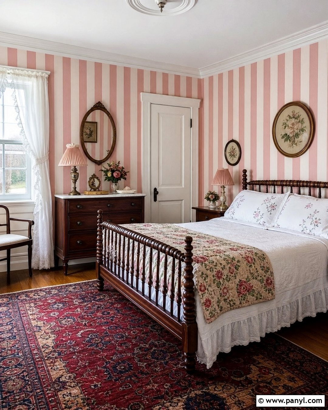 Vintage Pink And White Striped Bedroom - 30 Pink And White Striped Walls