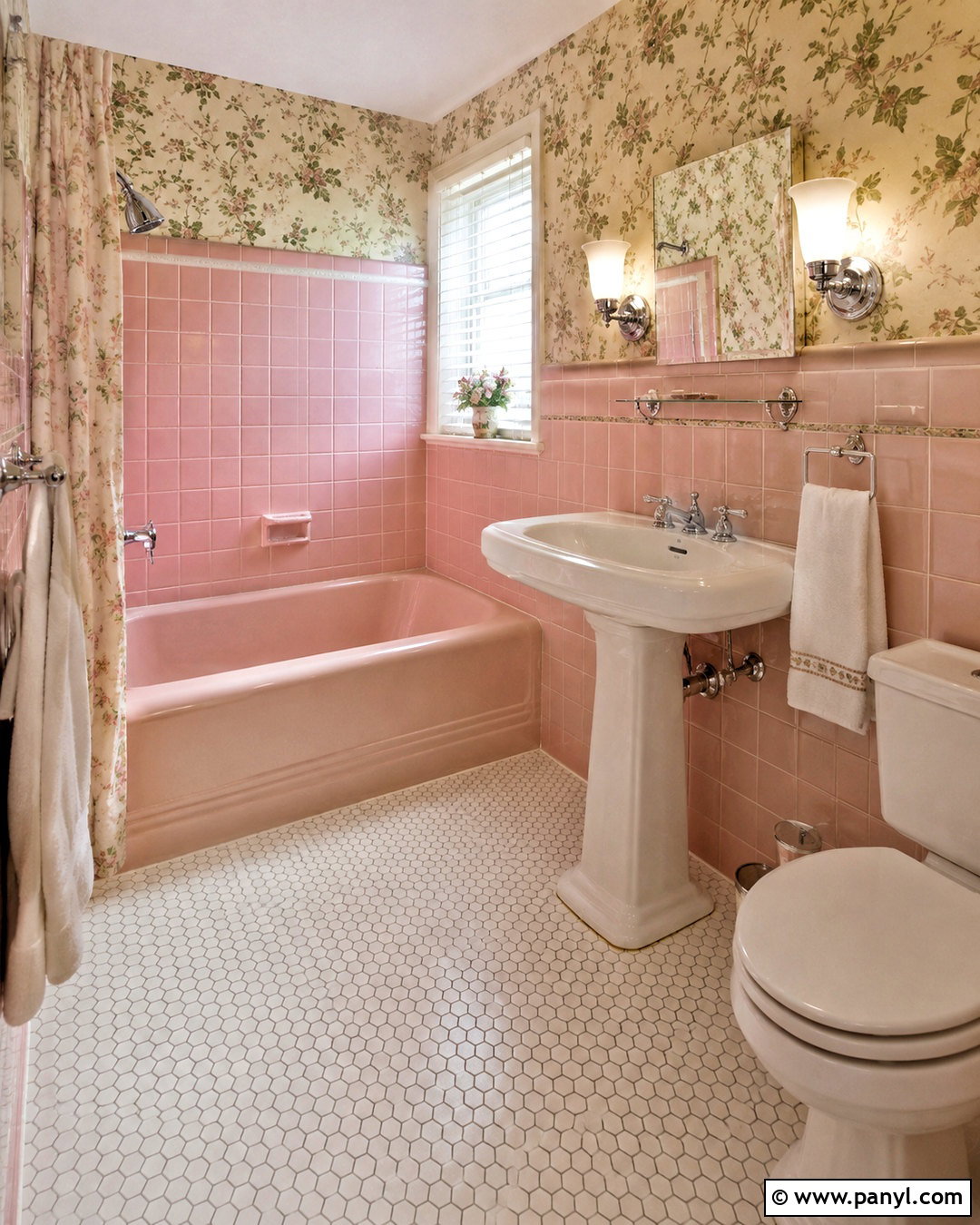 Vintage Pink Bathroom With Floral Wallpaper - 20 pink bathroom ideas decor ideas