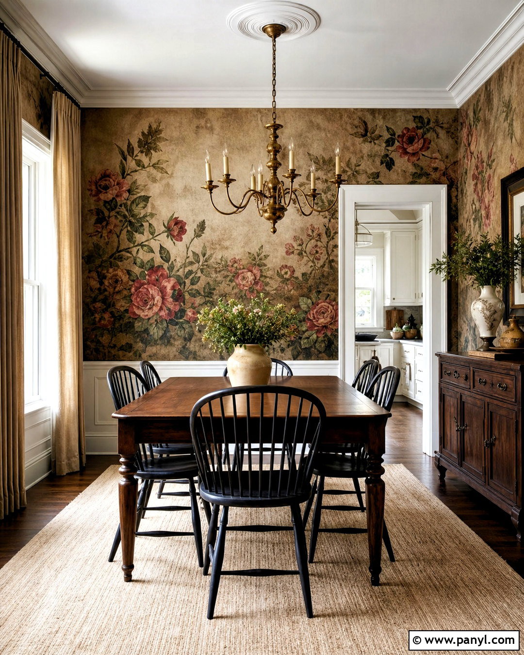 Vintage Rose Floral Wall Mural Dining Room - 20 floral wall mural ideas