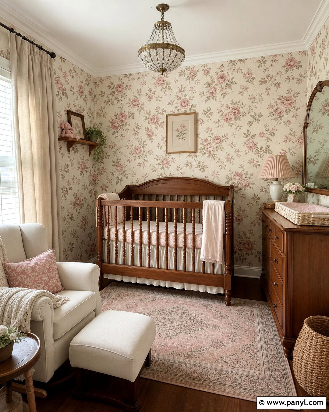 Vintage Rose Wallpaper Accent Wall - 25 Baby Girl Accent Wall Ideas