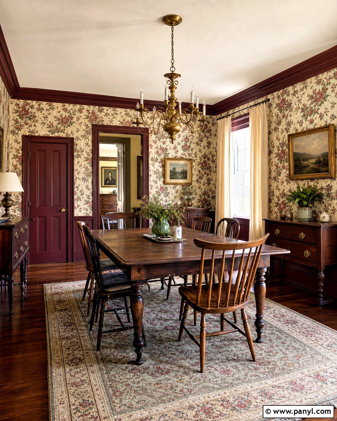 Vintage Wallpaper With Burgundy Trim - 20 wallpaper combo ideas