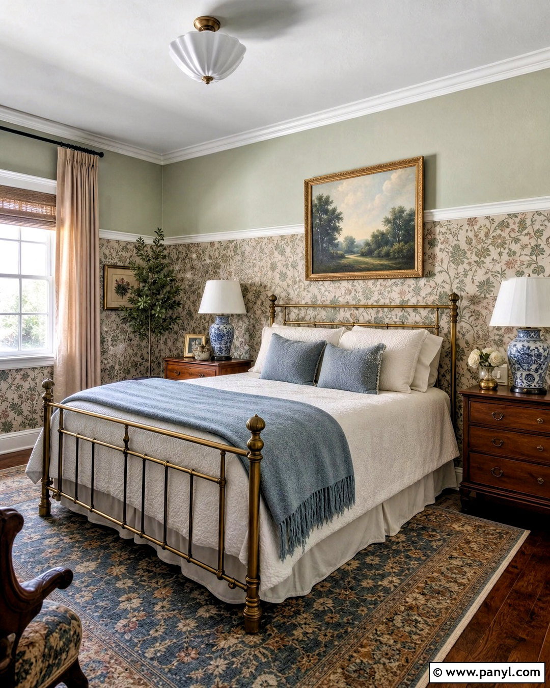 Vintage Wallpaper With Sage Green Paint - 20 wallpaper on bottom half of wall ideas