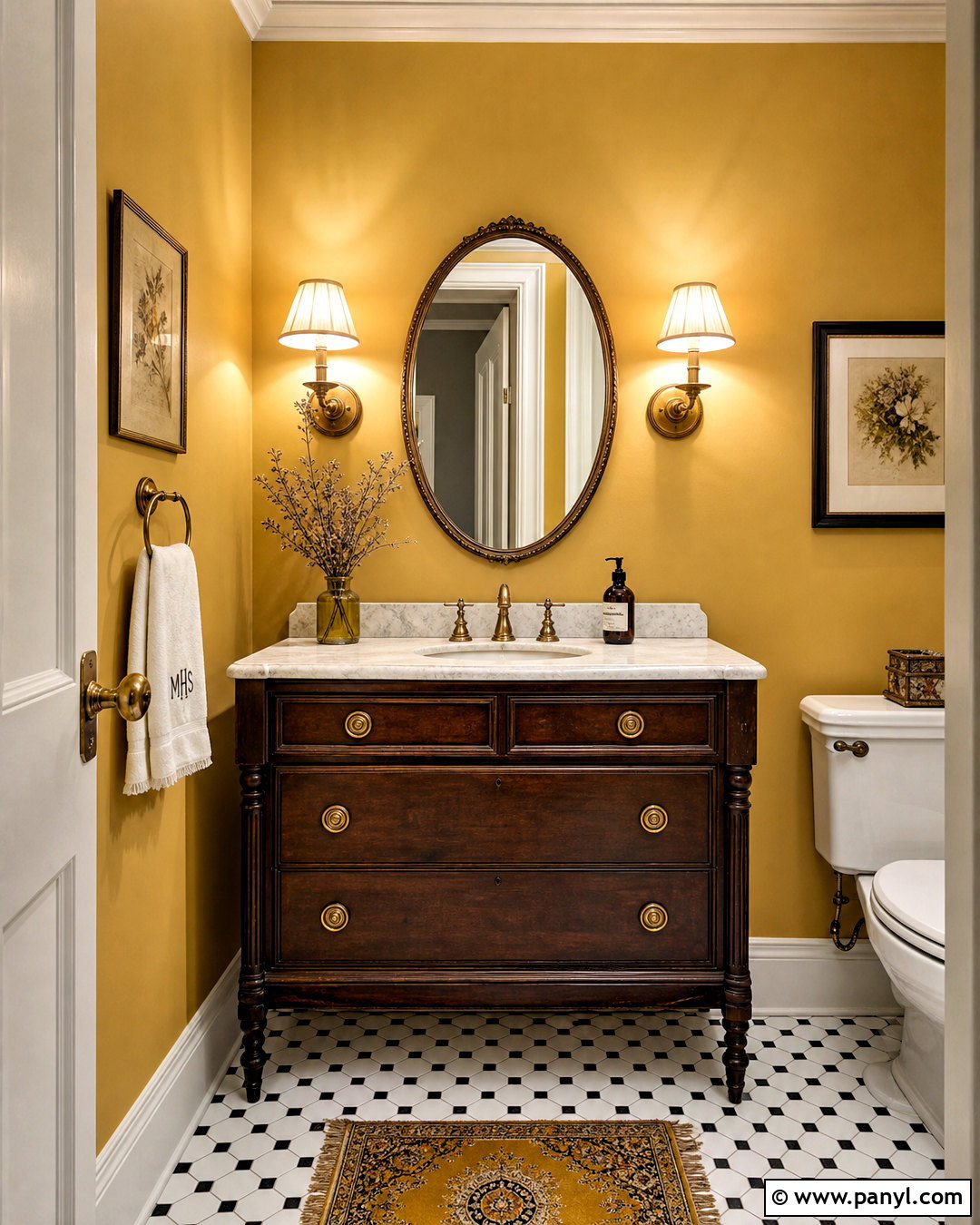 Vintage Yellow Powder Room - 20 yellow powder room ideas