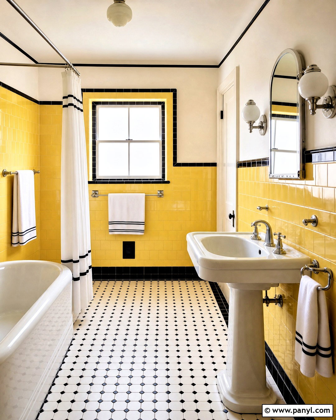 Vintage Yellow Tile Bathroom With Black Trim - 20 vintage yellow bathroom ideas
