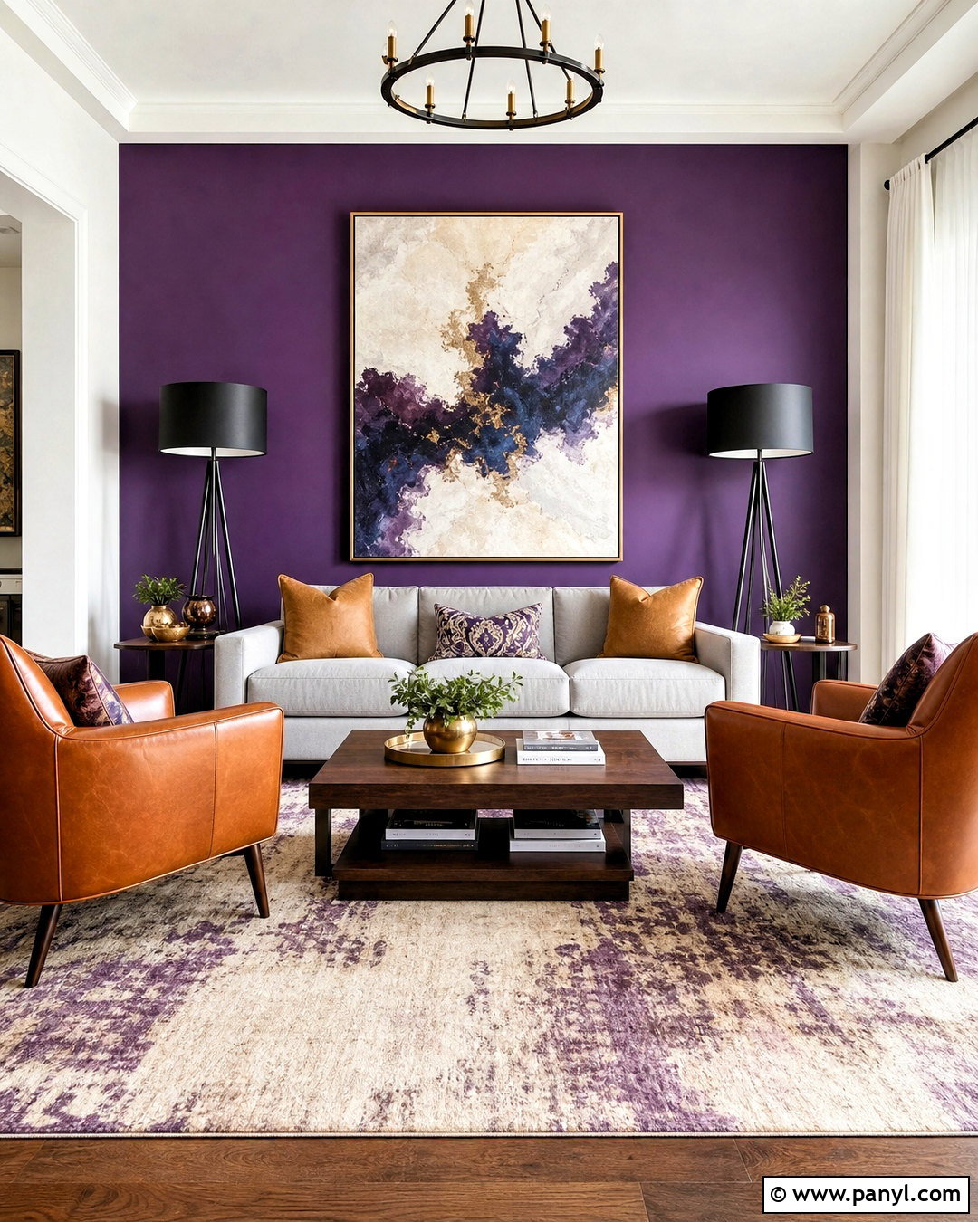 Violet Accent Wall Living Room - 20 violet living room ideas