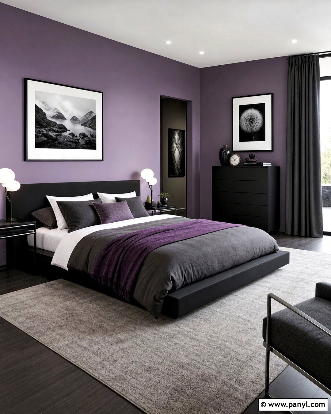 Violet And Black Modern Bedroom - 20 violet room ideas bedrooms