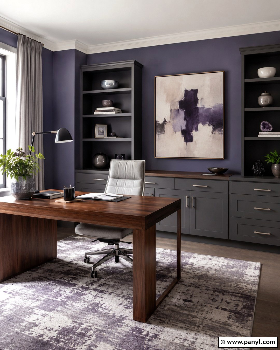 Violet And Gray Home Office Walls - 20 Violet Color Wall Ideas