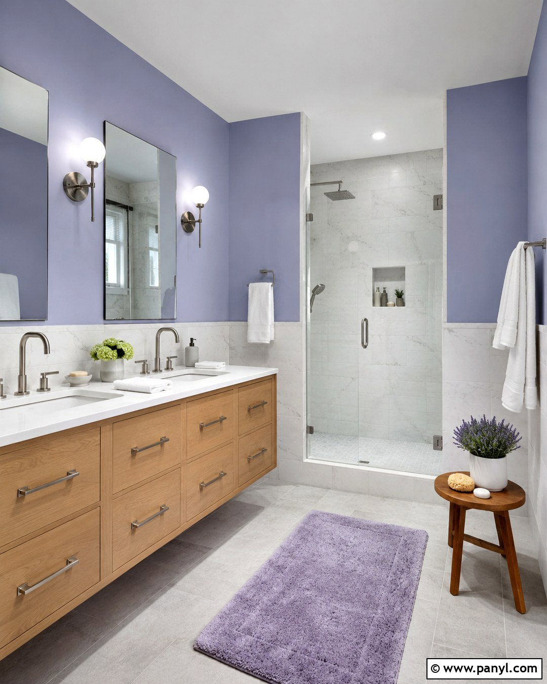 Violet And Marble Bathroom Walls - 20 Violet Color Wall Ideas