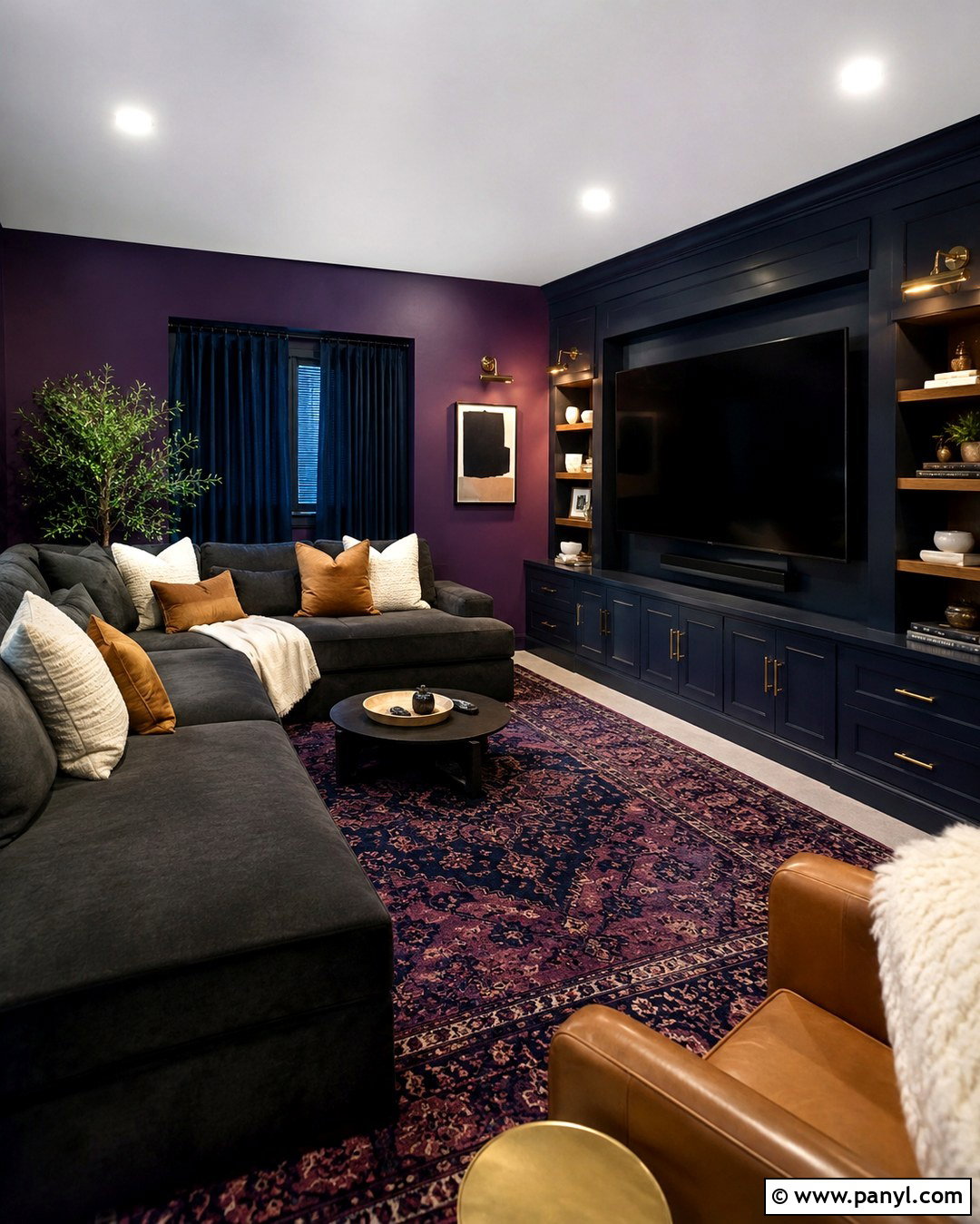 Violet And Navy Media Room Walls - 20 Violet Color Wall Ideas