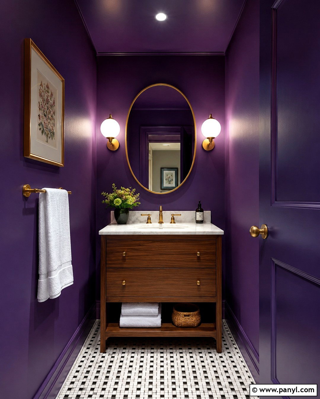 Violet Color-Drenched Powder Room - 20 Violet Color Wall Ideas