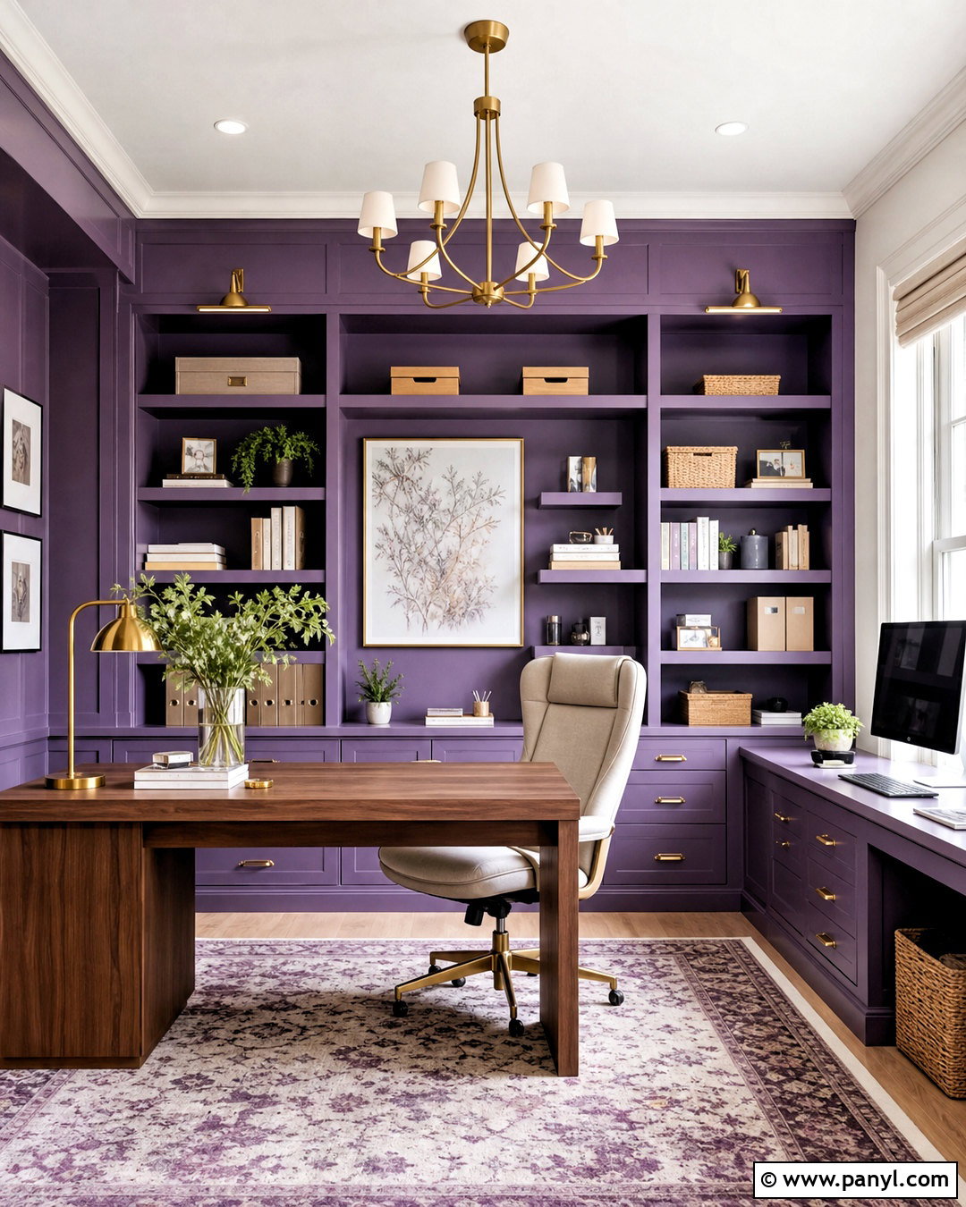 Violet Home Office With Built-In Shelves - 20 violet interior ideas