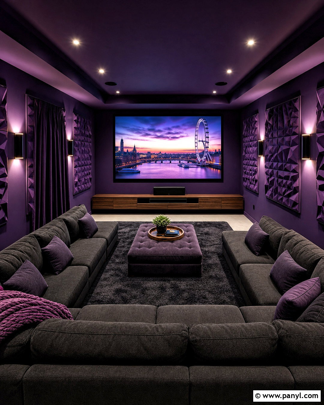 Violet Media Room With Charcoal Seating - 20 violet interior ideas