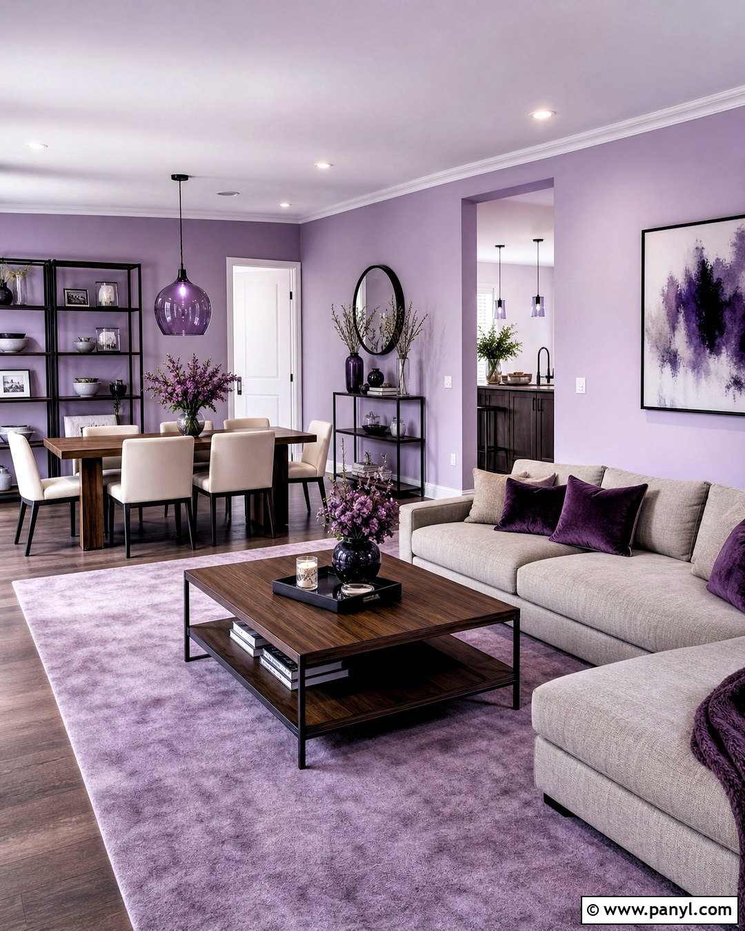 Violet Open-Plan Living And Dining Room - 20 violet interior ideas