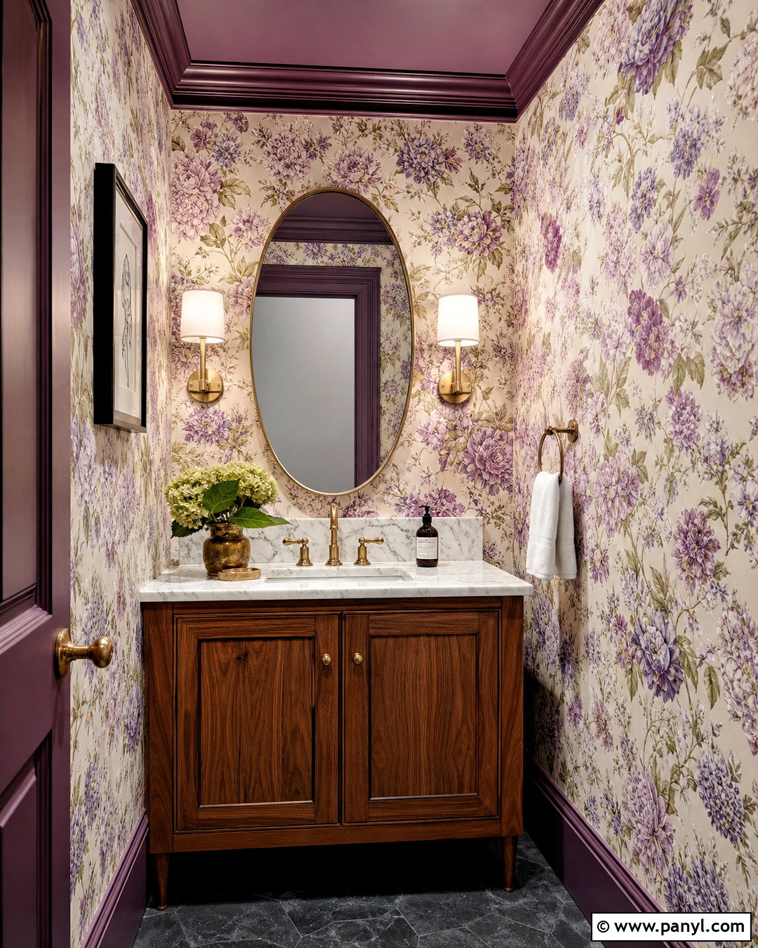 Violet Powder Room With Floral Wallpaper - 20 violet interior ideas